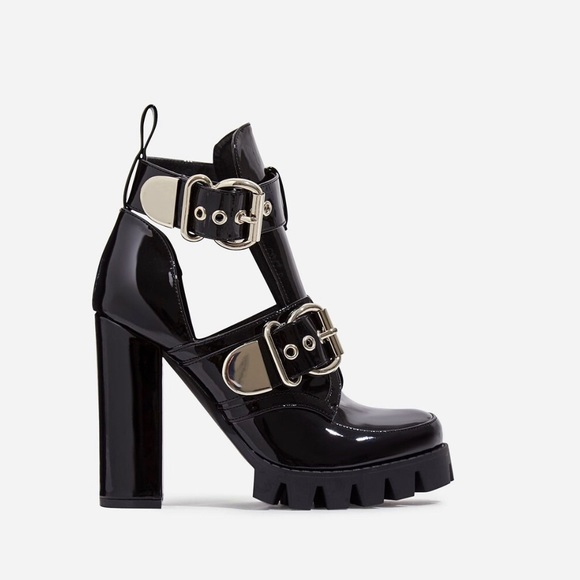 Black Patent Chunky Platform Cutout Boot - Picture 4 of 4